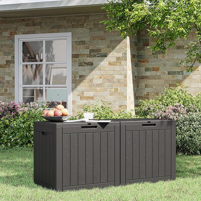Outdoor Storage Box,2 Packs 31 Gallon Deck Box, Large Resin Storage Cabinet for Gardening Tools, Patio Pillow, Lockable, Waterproof and UV Resistant