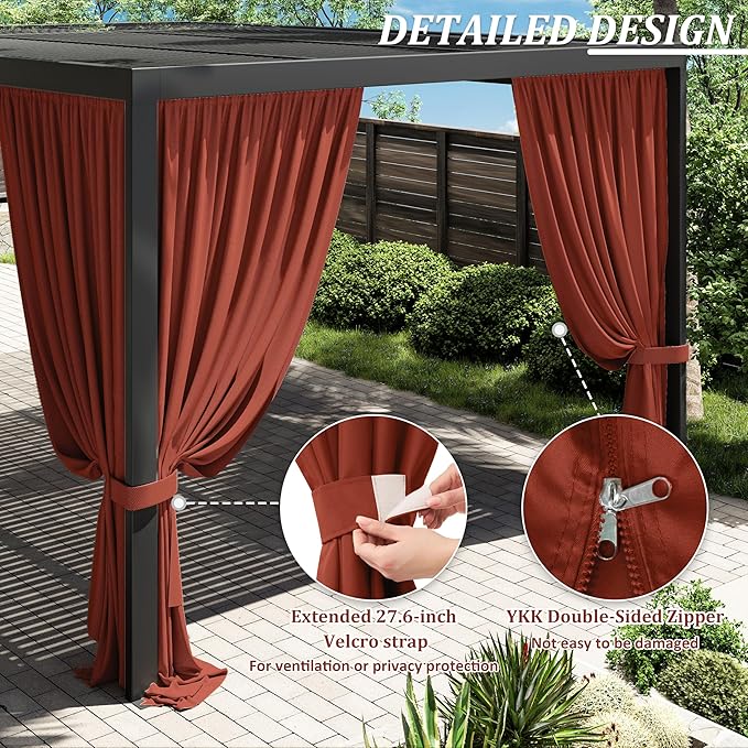 Gazebo Universal Replacement Privacy Curtain,12'×16' Gazebo Outdoor Waterproof Curtains, 4-Panels Sidewall Curtains with Double Zipper for Patio Canopy, Garden and Backyard (Curtain Only)