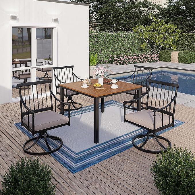 Sophia & William 5 Pcs Patio Furniture Outdoor Dining Set, 42" Square Metal Patio Table and Swivel Chairs with Cushions, Adjustable Umbrella Hole, Conversation Bistro Set for Garden,Yard,Deck