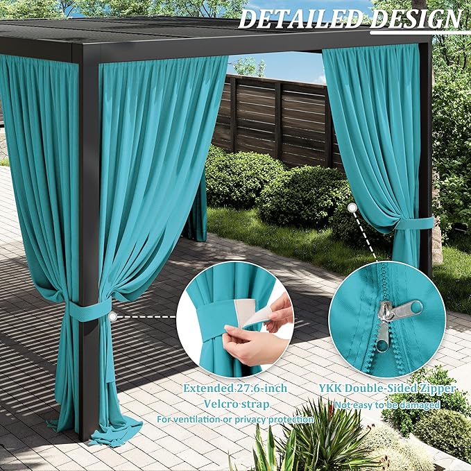 Gazebo Universal Replacement Privacy Curtain,12'×14' Gazebo Outdoor Waterproof Curtains, 4-Panels Sidewall Curtains with Double Zipper for Patio Canopy, Garden and Backyard (Curtain Only)