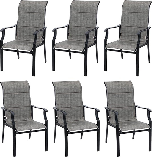 PHI VILLA Outdoor Dining Chairs Set of 6, High Back Textilene Fabric Padded Armchairs with E-Coated Steel Frame for Patio, Porch, Deck, Yard