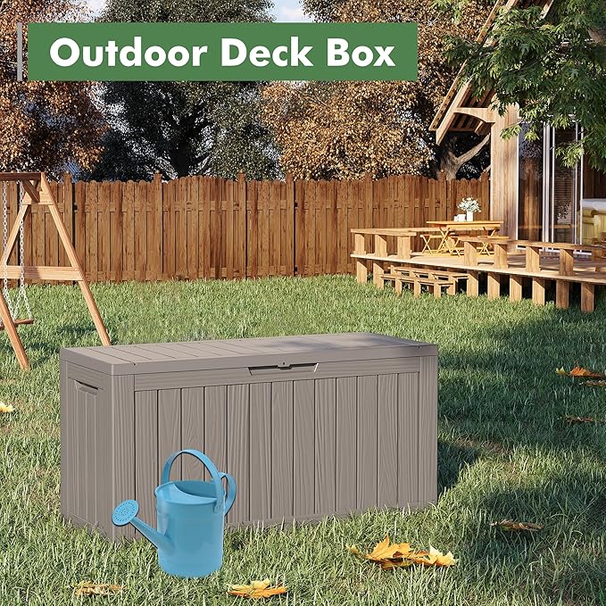 80 Gallon Deck Box Large Outdoor Storage Boxfor Patio Furniture,Outdoor Cushions, Garden Tools, Sports Equipment and Pool Supplies, Waterproof, Resin, Lockable