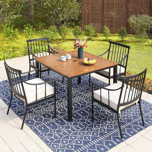 Sophia & William 5 Pcs Patio Furniture Outdoor Dining Set, Metal Patio Table and Chairs, Adjustable Umbrella Hole & Seat Cushion, Weather Resistant Patio Conversation Bistro Set for Yard Deck
