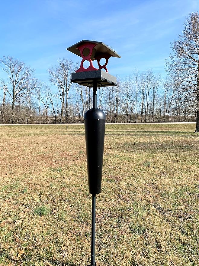 JCS Wildlife Medium Poly Fly-Thru Bird Feeder w/Removable Seed Tray - Holds 4 Cups of Bird Seed to Attract Cardinals, Chickadees, and More Backyard Birds (Gray and Red)