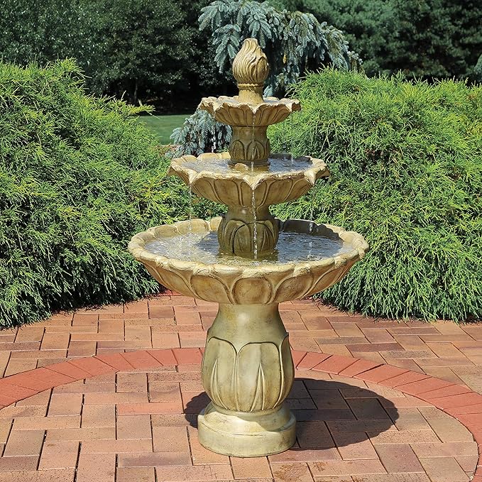 Sunnydaze Classic Tulip 3-Tier Electric Water Fountain - 46-Inch - with Electric Submersible Pump for Patio, Yard or Deck - Garden Stone