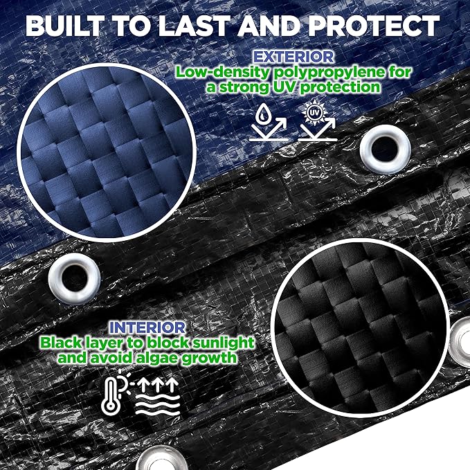 28 ft Round Pool Cover for Above Ground Pools, Above Ground Pool Cover, Swimming Pool Cover, Winter Pool Cover, Keeps Out Debris, Cold and UV Resistant, Supreme Mesh, Navy Blue