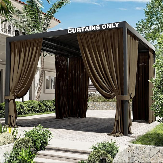 Gazebo Universal Replacement Privacy Curtain,12'×12' Gazebo Outdoor Waterproof Curtains, 4-Panels Sidewall Curtains with Double Zipper for Patio Canopy, Garden and Backyard (Curtain Only)