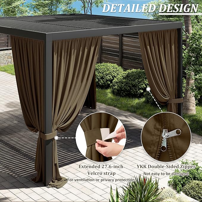 Gazebo Universal Replacement Privacy Curtain,10'×12' Gazebo Outdoor Waterproof Curtains, 4-Panels Sidewall Curtains with Double Zipper for Patio Canopy, Garden and Backyard (Curtain Only)