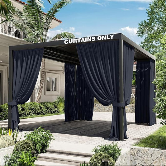Gazebo Universal Replacement Privacy Curtain,10'×13' Gazebo Outdoor Waterproof Curtains, 4-Panels Sidewall Curtains with Double Zipper for Patio Canopy, Garden and Backyard (Curtain Only)