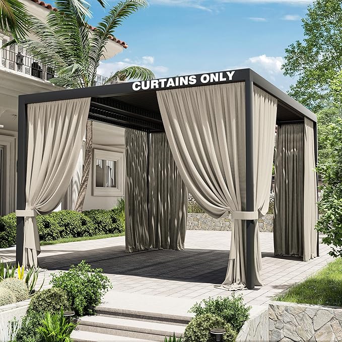 Gazebo Universal Replacement Privacy Curtain,10'×12' Gazebo Outdoor Waterproof Curtains, 4-Panels Sidewall Curtains with Double Zipper for Patio Canopy, Garden and Backyard (Curtain Only)