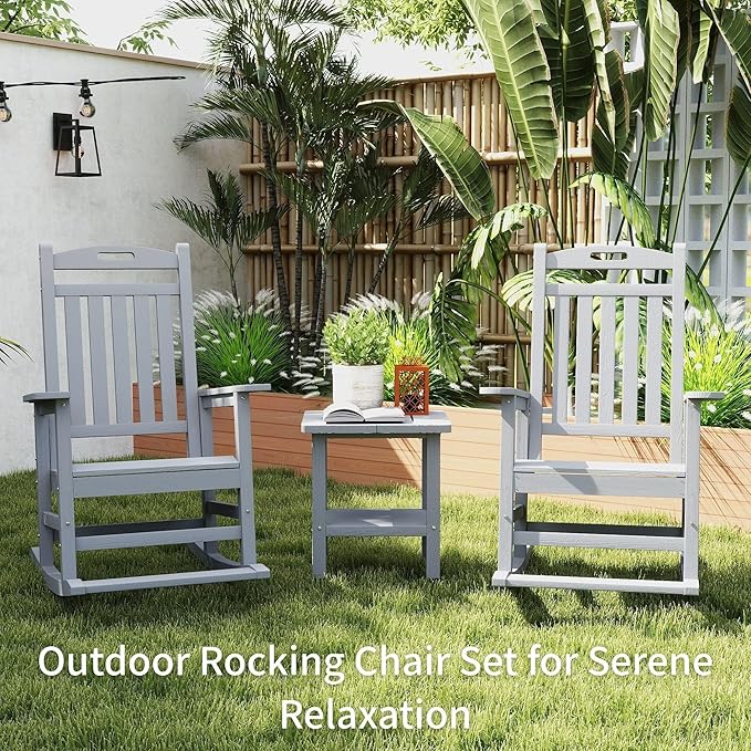 Kingdura Outdoor Rocking Chairs Set of 2, HDPE Plastic Patio Rocking Chair All-Weather Oversized Porch Rocker with High Back for Patio Outside Backyard Balcony (Grey)