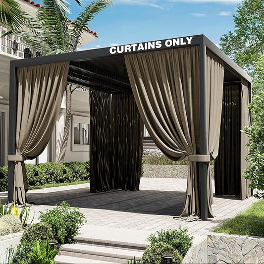 Gazebo Universal Replacement Privacy Curtain,12'×12' Gazebo Outdoor Waterproof Curtains, 4-Panels Sidewall Curtains with Double Zipper for Patio Canopy, Garden and Backyard (Curtain Only)