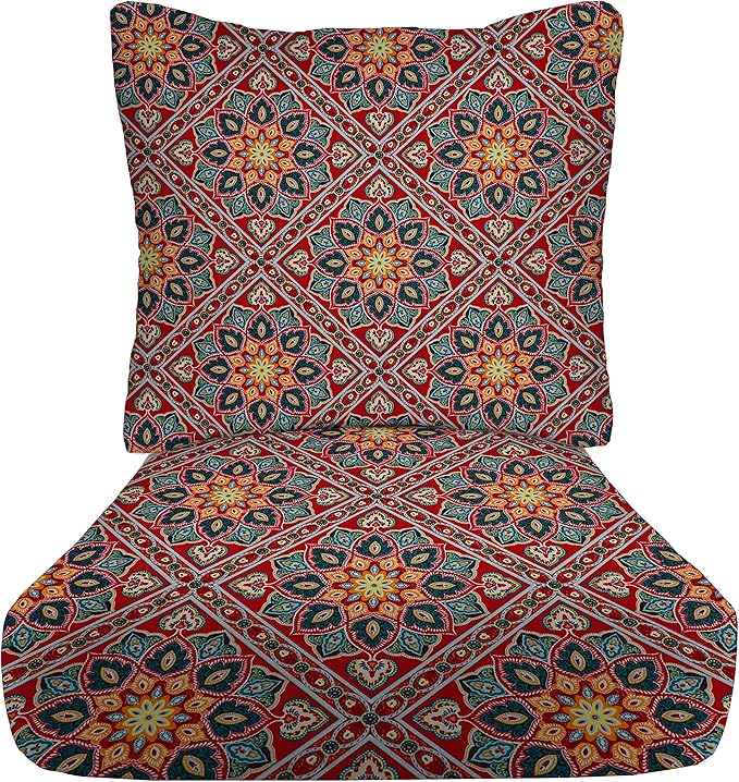 RSH DECOR: Deep Seating Cushion with Pillow Back | 25” x 25” Seat | Water and Fade-Resistant Spun Fabric | Outdoor Chair Cushion Set for Patio Furniture | Medlo Sonoma