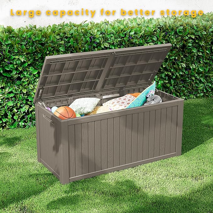 200GAL Brown Industrial - Grade Outdoor Deck Box with Lock Hole - Waterproof, SGS - Certified UV Protection, Built for Commercial Patio and Event Supply Storage, Quick Assembly