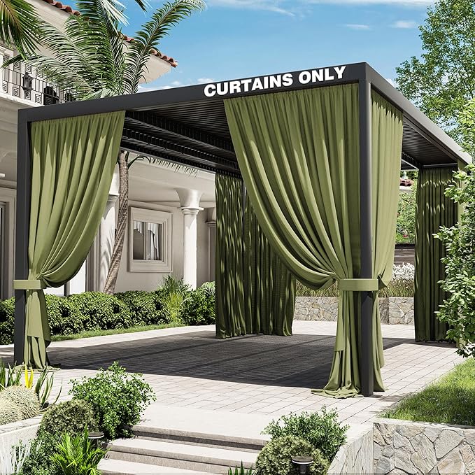 Gazebo Universal Replacement Privacy Curtain,12'×16' Gazebo Outdoor Waterproof Curtains, 4-Panels Sidewall Curtains with Double Zipper for Patio Canopy, Garden and Backyard (Curtain Only)