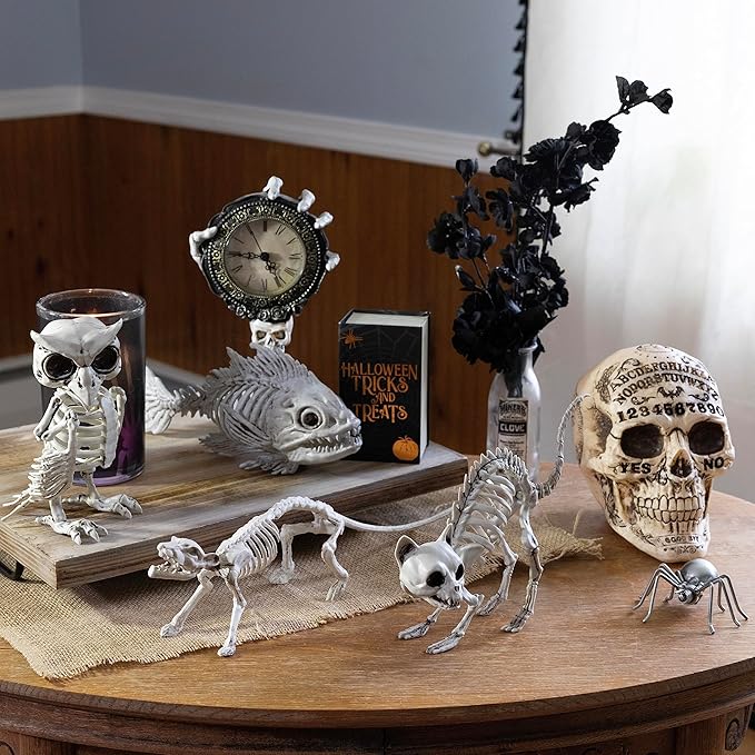 SCS Direct Kitten Skeleton Halloween Decoration (3 Pack)-7.5" Long-Weather Resistant - Upgrade Your Fall Graveyard Haunted House Party Props, Trick-or-Treat Decor, School Classroom