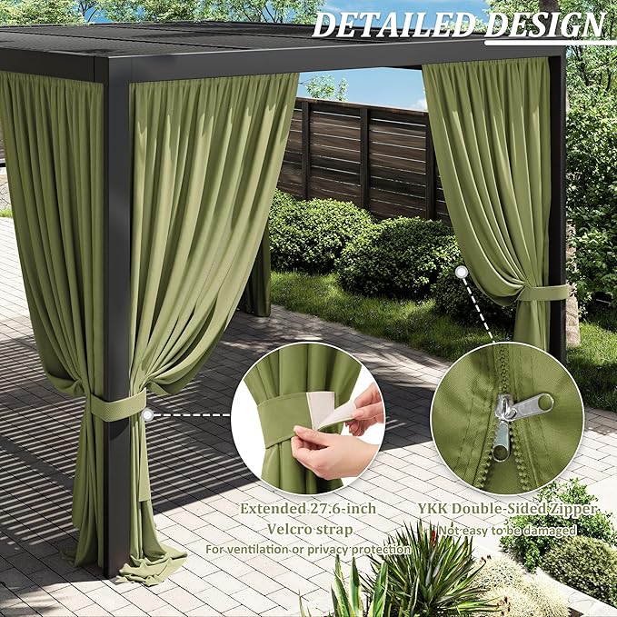 Gazebo Universal Replacement Privacy Curtain,12'×14' Gazebo Outdoor Waterproof Curtains, 4-Panels Sidewall Curtains with Double Zipper for Patio Canopy, Garden and Backyard (Curtain Only)