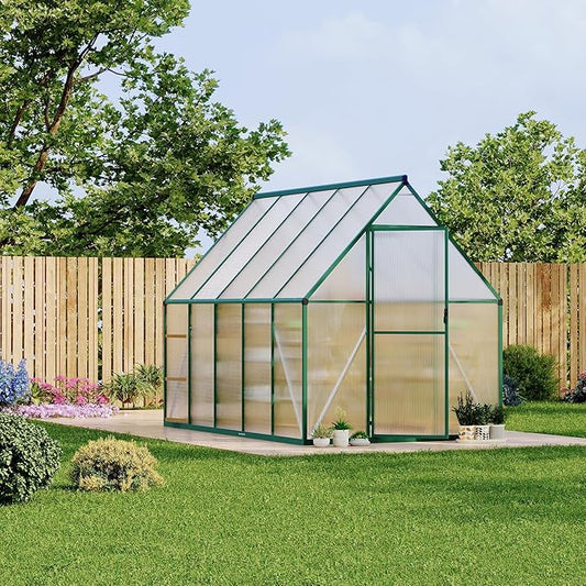 6X9 ft Polycarbonate Greenhouse with Aluminum Frame, Polycarbonate Greenhouse for Outdoors, Greenhouses with Ventilation, Aluminum Large Walk-in Greenhouses for Outside