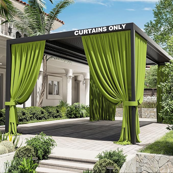 Gazebo Universal Replacement Privacy Curtain,12'×20' Gazebo Outdoor Waterproof Curtains, 4-Panels Sidewall Curtains with Double Zipper for Patio Canopy, Garden and Backyard (Curtain Only)