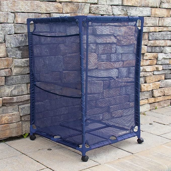 Essentially Yours Rolling Pool Storage Organizer Bin, Medium, (25.4" W x 25.4" L x 40" H), Blue Style 417227
