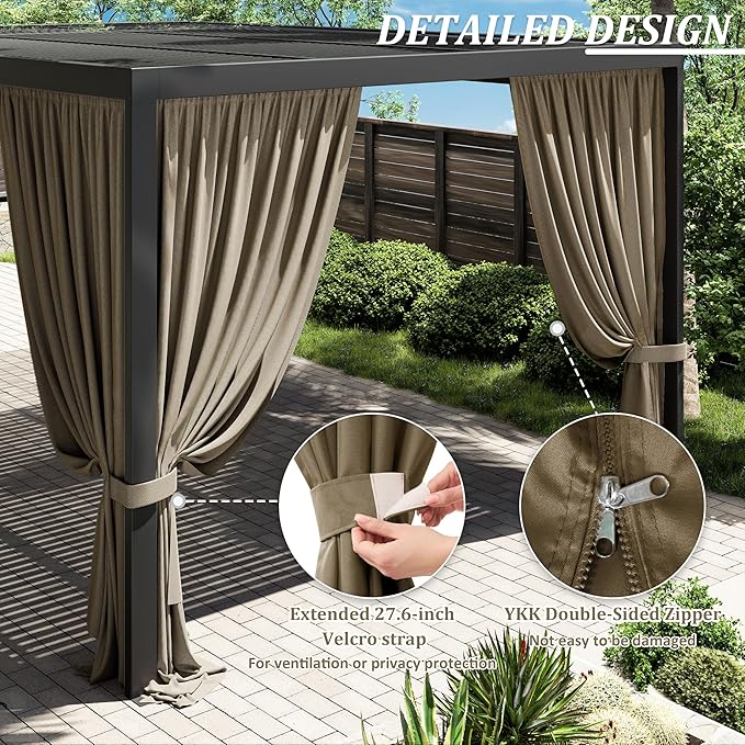 Gazebo Universal Replacement Privacy Curtain,12'×16' Gazebo Outdoor Waterproof Curtains, 4-Panels Sidewall Curtains with Double Zipper for Patio Canopy, Garden and Backyard (Curtain Only)