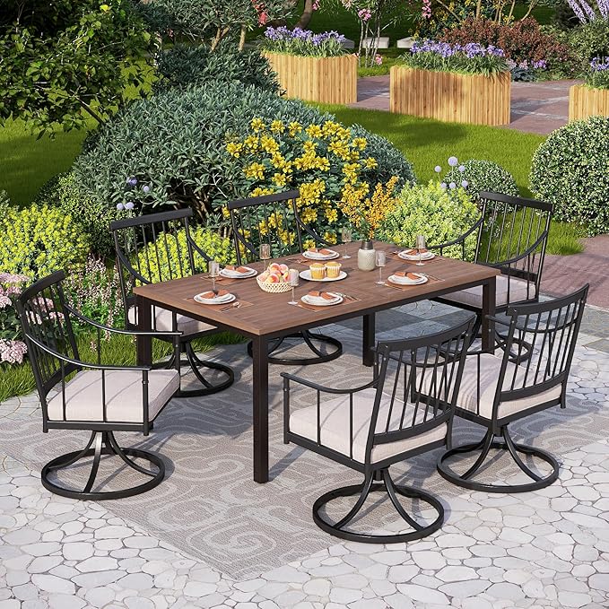 PHI VILLA Swivel Chairs Set of 2 Patio Dining Rocker Chair with Cushion Rocking Patio Furniture for Garden Backyard Bistro, Beige
