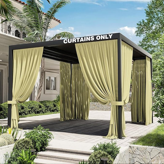 Gazebo Universal Replacement Privacy Curtain,10'×12' Gazebo Outdoor Waterproof Curtains, 4-Panels Sidewall Curtains with Double Zipper for Patio Canopy, Garden and Backyard (Curtain Only)