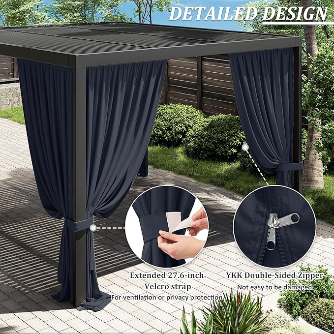 Gazebo Universal Replacement Privacy Curtain,10'×13' Gazebo Outdoor Waterproof Curtains, 4-Panels Sidewall Curtains with Double Zipper for Patio Canopy, Garden and Backyard (Curtain Only)