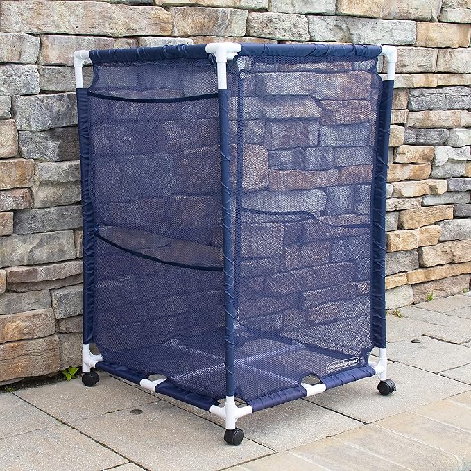 Essentially Yours Rolling Pool Storage Organizer Bin, Medium, (25.4" W x 25.4" L x 40" H), Blue / White Style 417227