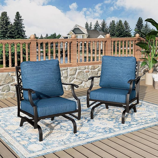 Patio Chairs Set of 2, High Back Outdoor Patio Metal Chairs with 5.75" Thick Cushions for Bistro Balcony Porch Deck and Yard, Peacock Blue