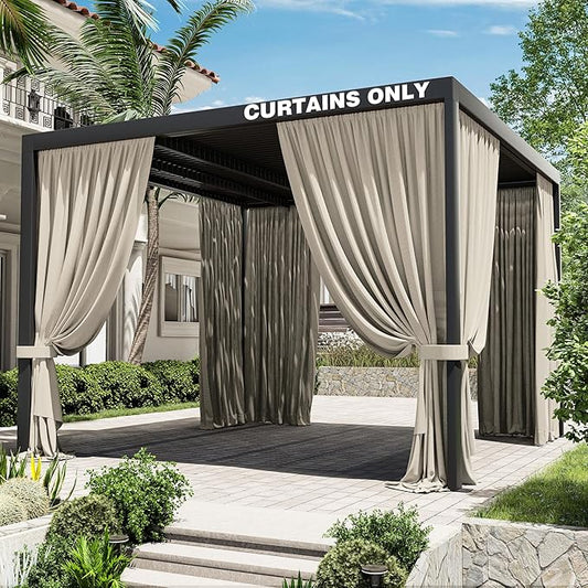 Gazebo Universal Replacement Privacy Curtain,12'×12' Gazebo Outdoor Waterproof Curtains, 4-Panels Sidewall Curtains with Double Zipper for Patio Canopy, Garden and Backyard (Curtain Only)
