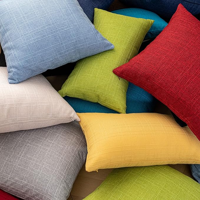 Kevin Textile Pack of 2 Decorative Outdoor Waterproof Pillow Covers Checkered Garden Cushion Sham Throw Pillowcase Shell for Patio Tent Couch 16x16 Inch Light Blue