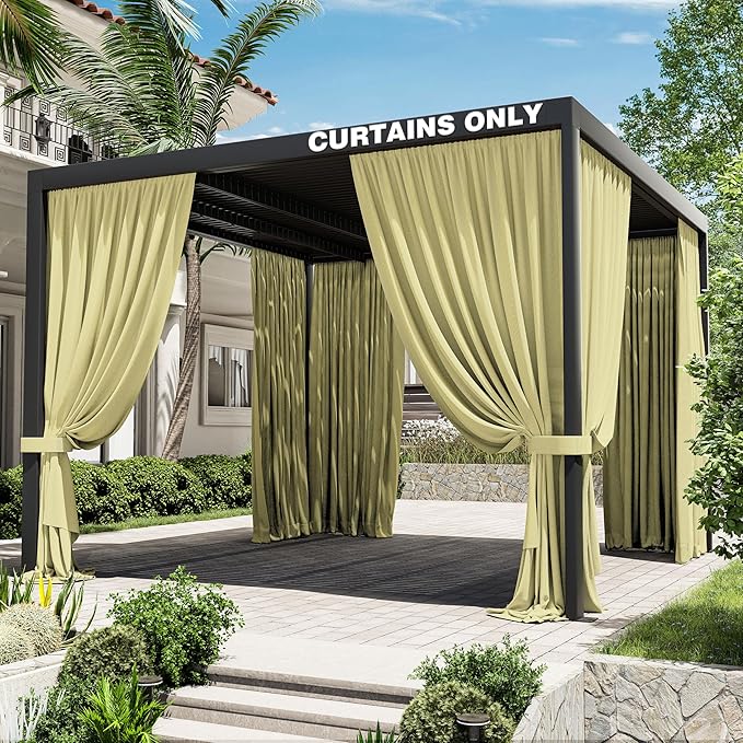 Gazebo Universal Replacement Privacy Curtain,12'×12' Gazebo Outdoor Waterproof Curtains, 4-Panels Sidewall Curtains with Double Zipper for Patio Canopy, Garden and Backyard (Curtain Only)