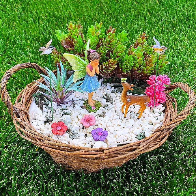 Mood Lab Fairy Garden - Miniature Accessories and Figurines Kit - Deer Set of 7 pcs - for Outdoor or House Decor