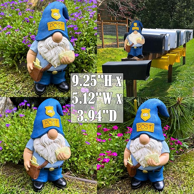 Mood Lab Garden Gnome - Funny Postman Gnome Figurine - 9.25 Inch Tall Lawn Statue - for Outdoor or House Decor