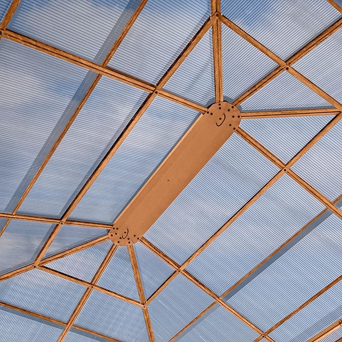 TOOLPORT Hardtop Gazebo 10x13 ft with Polycarbonate Roof - Wood-Like Finish - 4 Side Panels in Gray