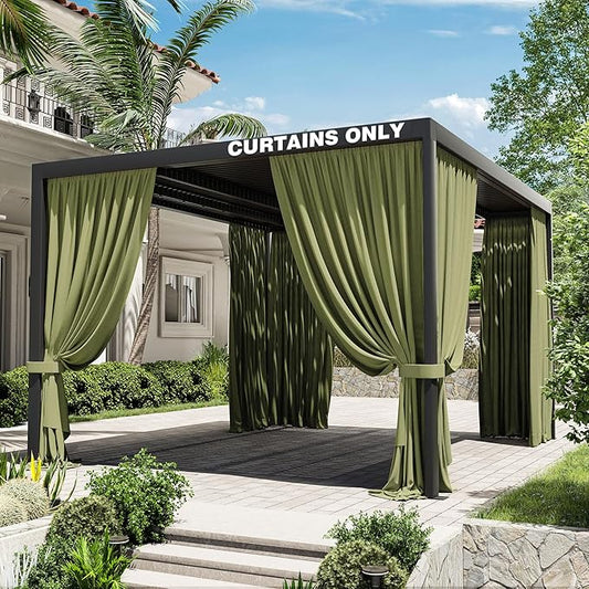 Gazebo Universal Replacement Privacy Curtain,10'×13' Gazebo Outdoor Waterproof Curtains, 4-Panels Sidewall Curtains with Double Zipper for Patio Canopy, Garden and Backyard (Curtain Only)