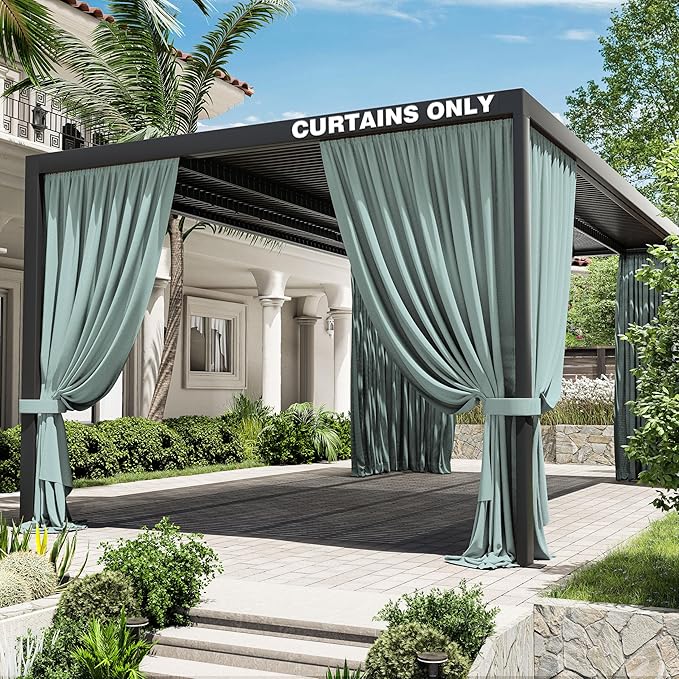 Gazebo Universal Replacement Privacy Curtain,12'×20' Gazebo Outdoor Waterproof Curtains, 4-Panels Sidewall Curtains with Double Zipper for Patio Canopy, Garden and Backyard (Curtain Only)